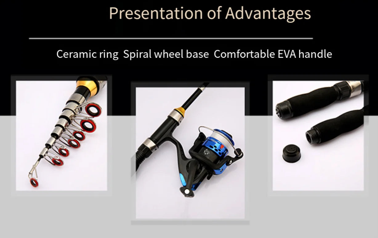 Mini Telescopic Sea Fishing Rod, Portable Spinning Rod 1.0-2.3m Ultra-Short Travel Rock Fishing Rod with Metal Spinning Reel