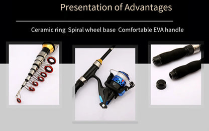 Mini Telescopic Sea Fishing Rod, Portable Spinning Rod 1.0-2.3m Ultra-Short Travel Rock Fishing Rod with Metal Spinning Reel