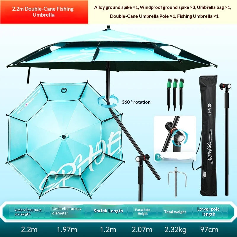 Heavy Duty Fishing Umbrella Thick UV Sunshade Three Fold Large Double Pole Beach Patio Camping Umbrella Base Included Outdoor