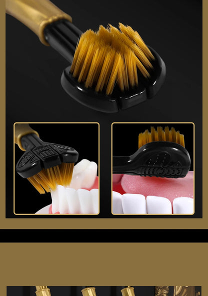 [4-pcs gift box] High-end black gold series three-sided brush head wrapped soft bristle toothbrush