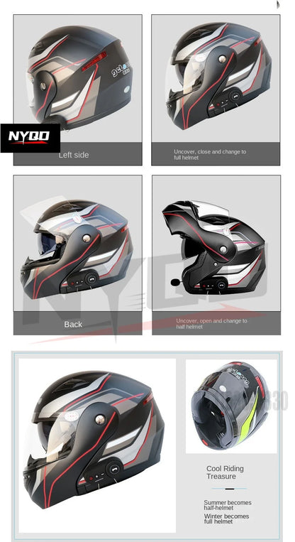 KUQIBAO motorcycle bluetooth helmet double lens uncovered motorcycle helmet with FM large capacity 1200mAh flip helmet