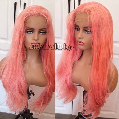 Synthetic Hair Ombre Blonde To Red  Straight Pre Plucked 13x4 Lace Front Wigs for Black Women Glueless Cosplay Daily Wear Wigs