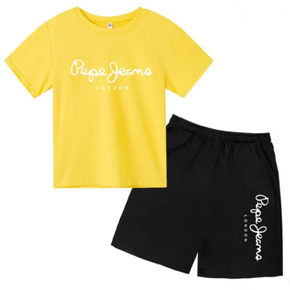 Kids Summer Fashion Casual Set - Boys Girls Toddler Clothes Charming Letter Print T-shirt with Short Sleeves And Shorts 3-12 Yea