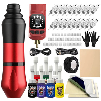 Wireless Tattoo Pen Kit LED Digital Display Wireless Machine Pen 1800mAh with Needles Permanent Makeup Body Kit Tattoo Supplies