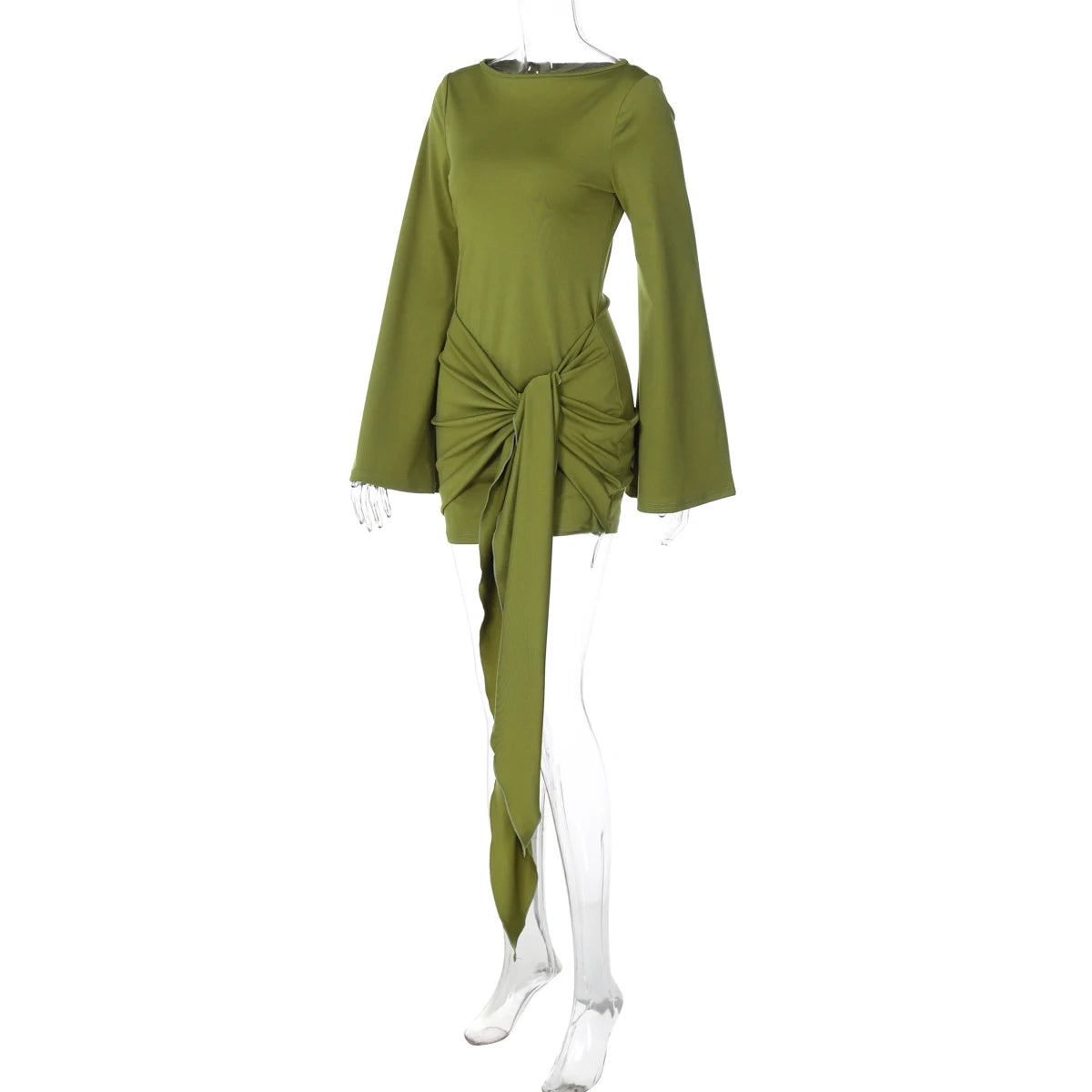 Dulzura 2025 Autumn Fashion Elegant O-Neck Long Sleeve Slim Fit Lace Up Mini Dress Ladies Solid Casual Clothes Party Club Outfit