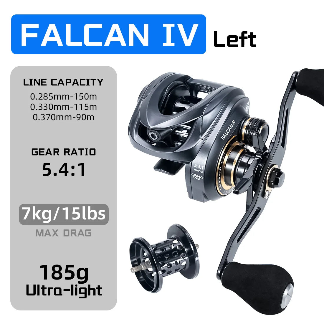 SeaKnight Brand FALCAN IV 5.4:1 185g Lightweight Baitcasting Fishing Reels Carbon Fiber Drag Brass Gear Power Fishing Reel
