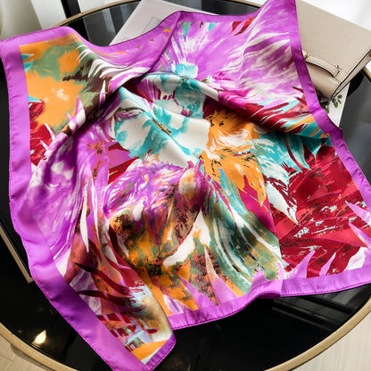 Luxury Silk Hair Square Scarf Women Satin Neck Tie Hand Wrist Foulard Summer Print Shawl Wraps Head Kerchief Hijab Bandana New
