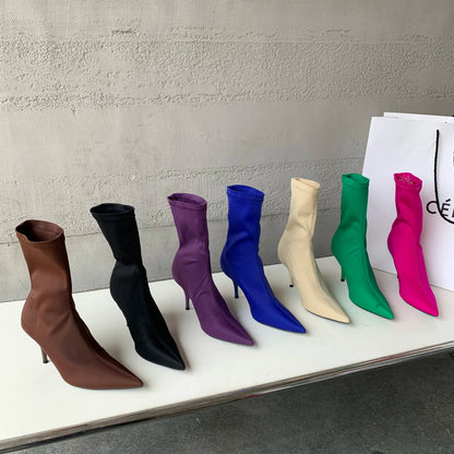 Eilyken New Spring Autumn Stretch Fabric Women Ankle Boots Sexy Pointed Toe High Heels Fashion Female Socks Pumps Shoes