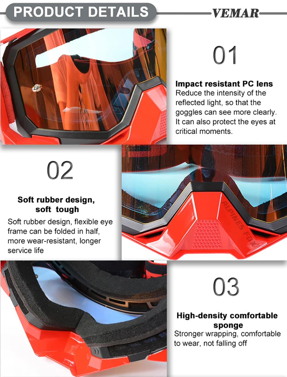 VEMAR Motorcycle Goggles Men Dustproof Motocross Helmet Glasses Skiing Gafas MTB ATV Dirt Bike Moto Sunglasses Outdoor Riding