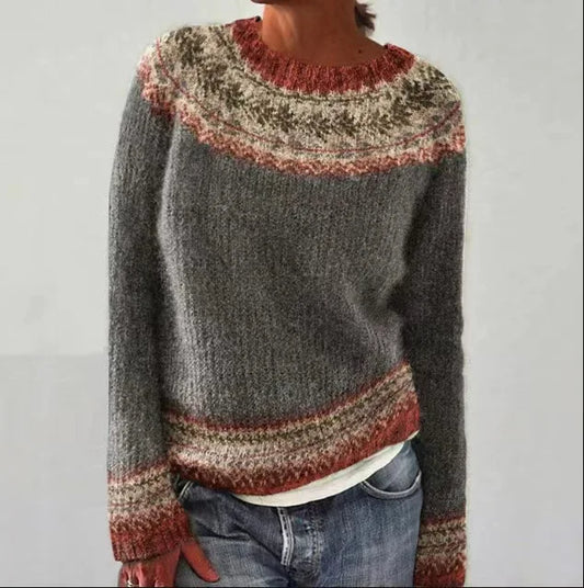 2025 Spring Knitted Women Sweater Print O-neck Long Sleeve Casual Loose Sweaters Female Winter Elegant Trendy Ladies Clothes