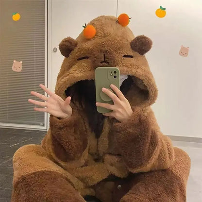 Winter Capybara Cosplay Costume Robes Adult Kigurumi Unicorn Onesie Anime Nightgown Christma Cartoon Women Men Pajamas Sleepwear