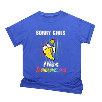 Rainbow Bananas "Sorry Girls I Like Bananas" Print T Shirt Vintage Men Short Sleeve Fun Gay Tees Casual Pride Month LGBTQ Tshirt