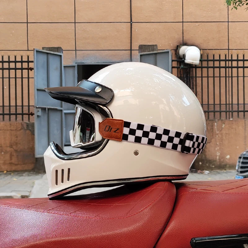 VOSS Retro Motorcycle Helmet, Retro Coffee Racer, Personality, Full Face, DOT Certified, Jetvintage silver mirror