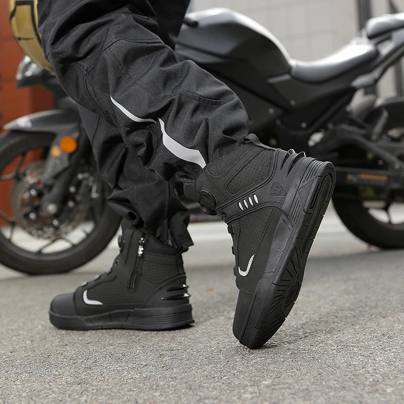 Cowhide Motorcycle Boots Men Leather Breathable Anti Slip Motorbike Cycling Shoes High Quality Men's Motocross Protective Boot