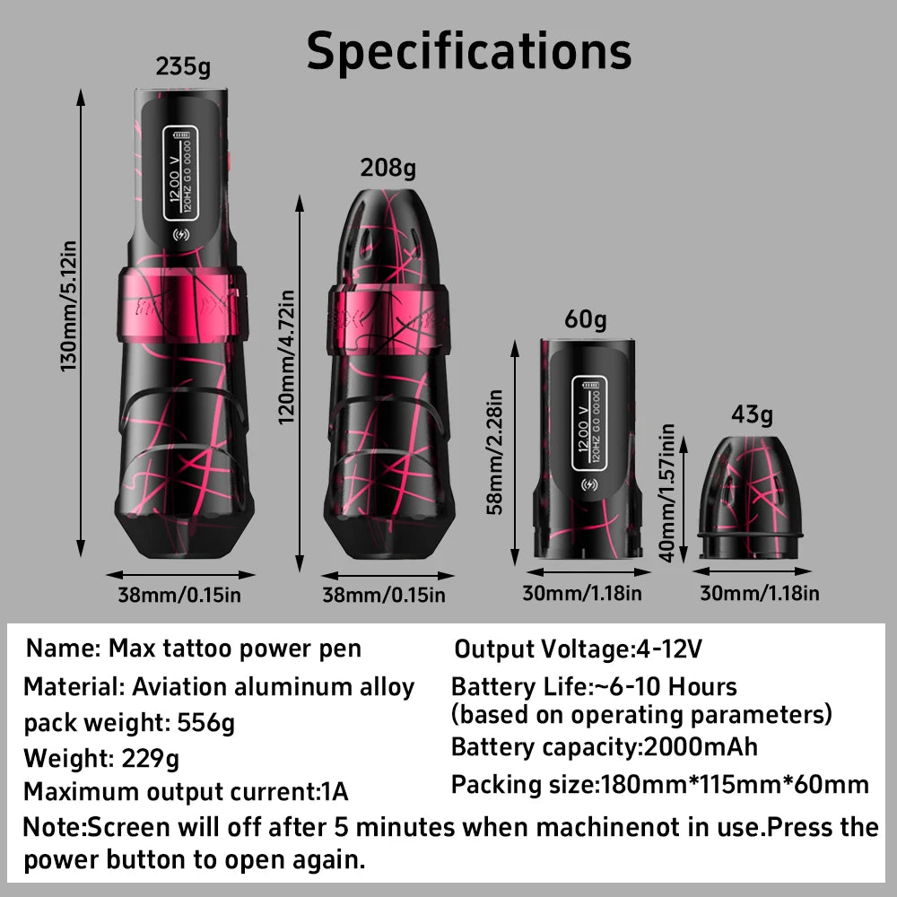 MAX Wireless Tattoo Machine Cartridge Pen 2400mAh Large Capacity Battery Coreless Motor Pen Machine For Tattoo Artists