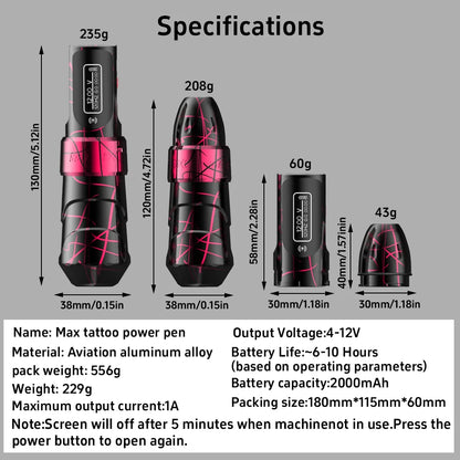 MAX Wireless Tattoo Machine Cartridge Pen 2400mAh Large Capacity Battery Coreless Motor Pen Machine For Tattoo Artists
