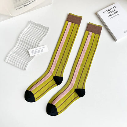 Socks Women's High Tube Calf Knee-length Socks Retro Illustration Art Abstract Street Autumn and Winter Cotton Socks High Sock