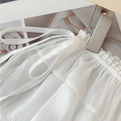 French Lace Up Short Fart Curtain Skirt Spring Layered Skirt INS Women Wrap Skirt Bandage Dress Apron Curtain Expansion Skirt