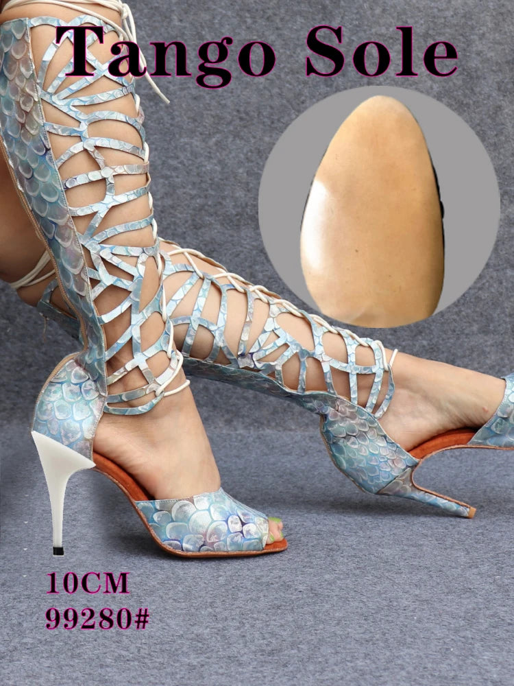 Ladingwu High-end Custom Material Fish Scale Texture Women Dance Shoes Sexy Pole Dance Boots Ladies Wedding Ballroom Shoes