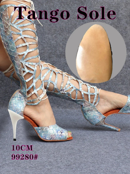 Ladingwu High-end Custom Material Fish Scale Texture Women Dance Shoes Sexy Pole Dance Boots Ladies Wedding Ballroom Shoes
