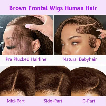 Smilegirl 250% Density Brown Body Wave Lace Frontal Wigs Human Blended Hair 13x4 HD Transparent Brown Body Wave Lace Frontal Wigs Chocolate Brown