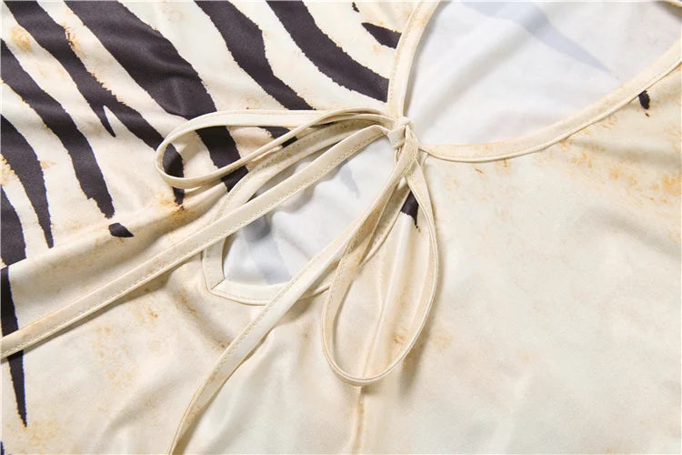 Kliou Tiger Stripes Print Tank Tops Woman Summer Trend Stand Collar Hollow Shirring Design Hot Girls Street Wild Style Vests