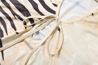 Kliou Tiger Stripes Print Tank Tops Woman Summer Trend Stand Collar Hollow Shirring Design Hot Girls Street Wild Style Vests
