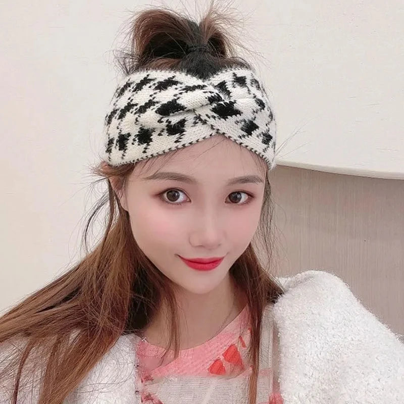 Casual Korea Houndstooth Headwrap Headbands for Women Hiar Accessories New Cotton Elastic Head Band Warm Knitted Hairbands