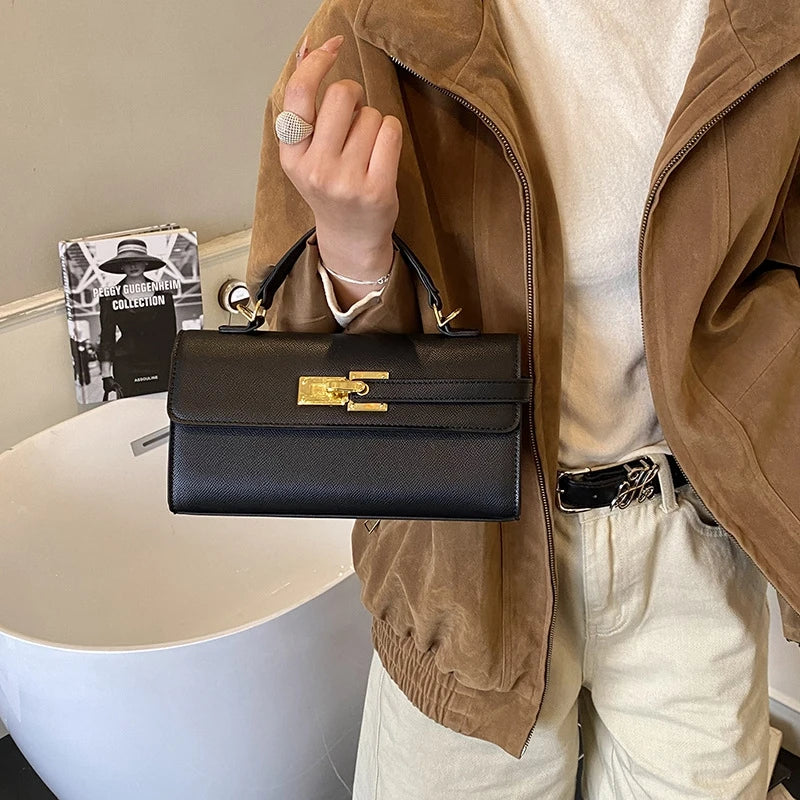 Women's Brand Luxury Lock Bag Retro Trendy Crossbody Bag Large Capacity Square Handbag Flip-top Commuter Bag Casual Shoulder Bag