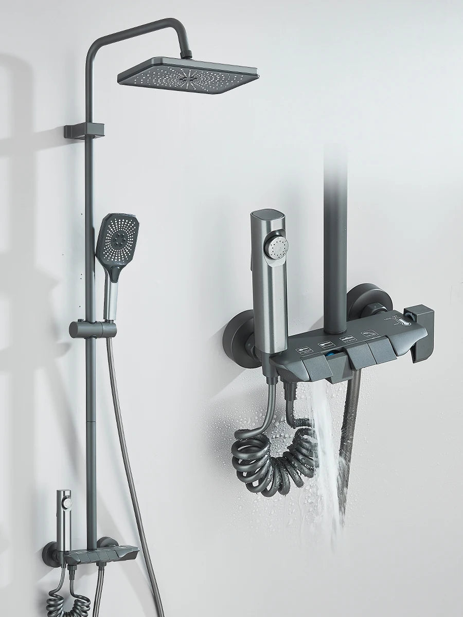 4-way Piano Shower System With Rain Shower Bidet Faucet Hot Cold Water Mixer For Bathroom Shower Kit