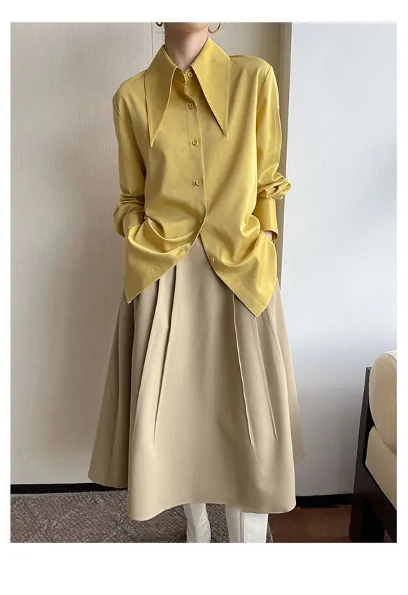 Spring Autumn New Elegant Long Sleeve Loose Shirt Tops Solid Color All-match Fashion Blouse Temperament Korean Women Clothing