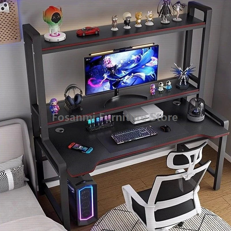 Wide Desktop Office Desk with Storage Shelf Modern Steel Frame Table for Bedroom Study Durable Computer Desks for Gaming Writing