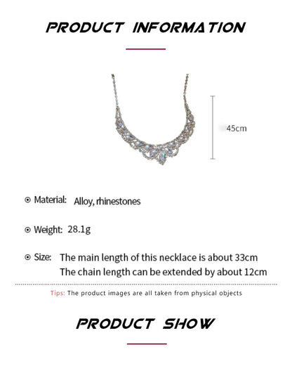 Water Droplets U-shaped Necklace Drop Earrings Two Piece Set Fashion Necklaces Inlaid Rhinestone Jewelry Sets Wedding Gift