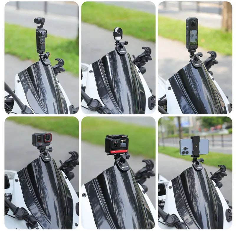 Motorcycle Windshield Clip Mount for Go Pro 13 12 11 10 9 8 7 DJI OSMO 360 Action 4 5 Pro Insta 360 X5 X4 Go 3S ACE Pro 2 Camera