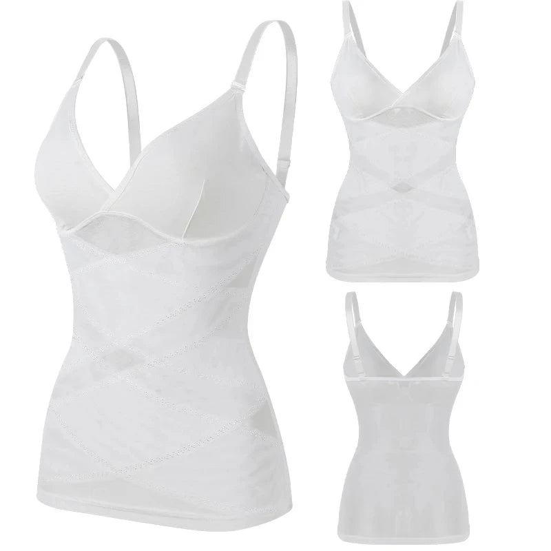 Women's Mesh Body Shaper Tummy Control Shapewear Tank Tops Compression Cami Summer Tops Deep V-neck Camisoles Slimming S-3XL New