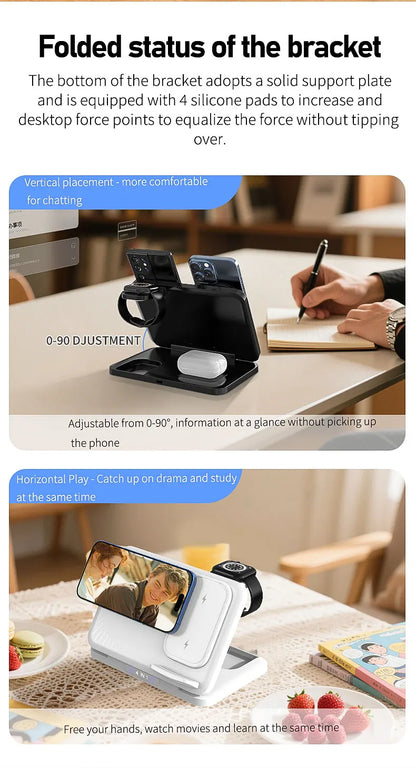 4 in 1 Dual Phone Wireless Charger Stand Magnetic Fast Charging For iPhone 17~12 Samsung S25 Xiaomi Airpods Pro Apple Watch 11~2