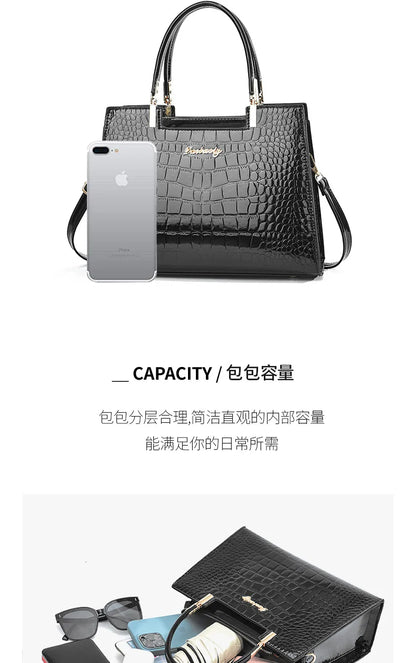 Luxury Bright Leather Ladies HandBags High-end Crocodile  Messenger Bags Boston Ladies Shopping Shoulder Tote Bags Crossbody Bag