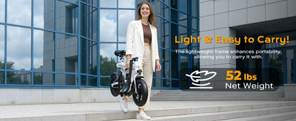 VIPDRIVE Zypho Adult Electric Bike, 500W peak motor, 36V 7.8Ah battery, 14"Tire Commuter E-Bike,20MPH,UL2849, 1-Year Warranty
