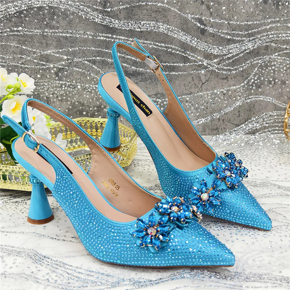 New Arrival African Women Shoes Decorated with Rhinestone Shoes for Women 2025 Designer Luxury Plus Size 43 Wedding Shoes Bride