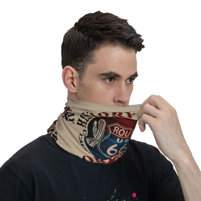 Custom Travel Motorcycle Ride Route 66 Bandana Winter Neck Warmer Windproof Wrap Face Scarf for Hiking Highways Gaiter Headband