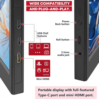 AHXJKA 15.6” Portable Monitor 60HZ IPS USB-C HDMI 250Cd/m² For Laptop XBox PS4 / 5 Switch TV Cell Phone PC Extension Mobile