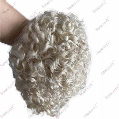 Microskin 0.06mm-0.08mm PU Base Natural Hairline Men's Curly Blonde Human Hair Wig Hair Replacement Capillary Prosthesis Toupee