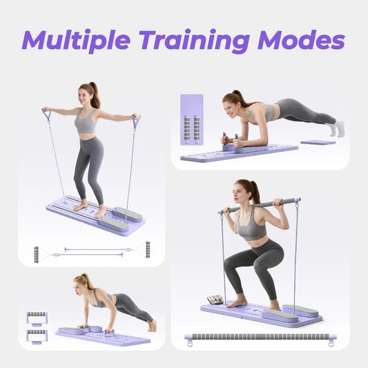 Multifunctional Pilates Board Pilates Reformer Sets 7-in-1 Foldable Pilates Reformer Machine for Home Workout with Timer Phone