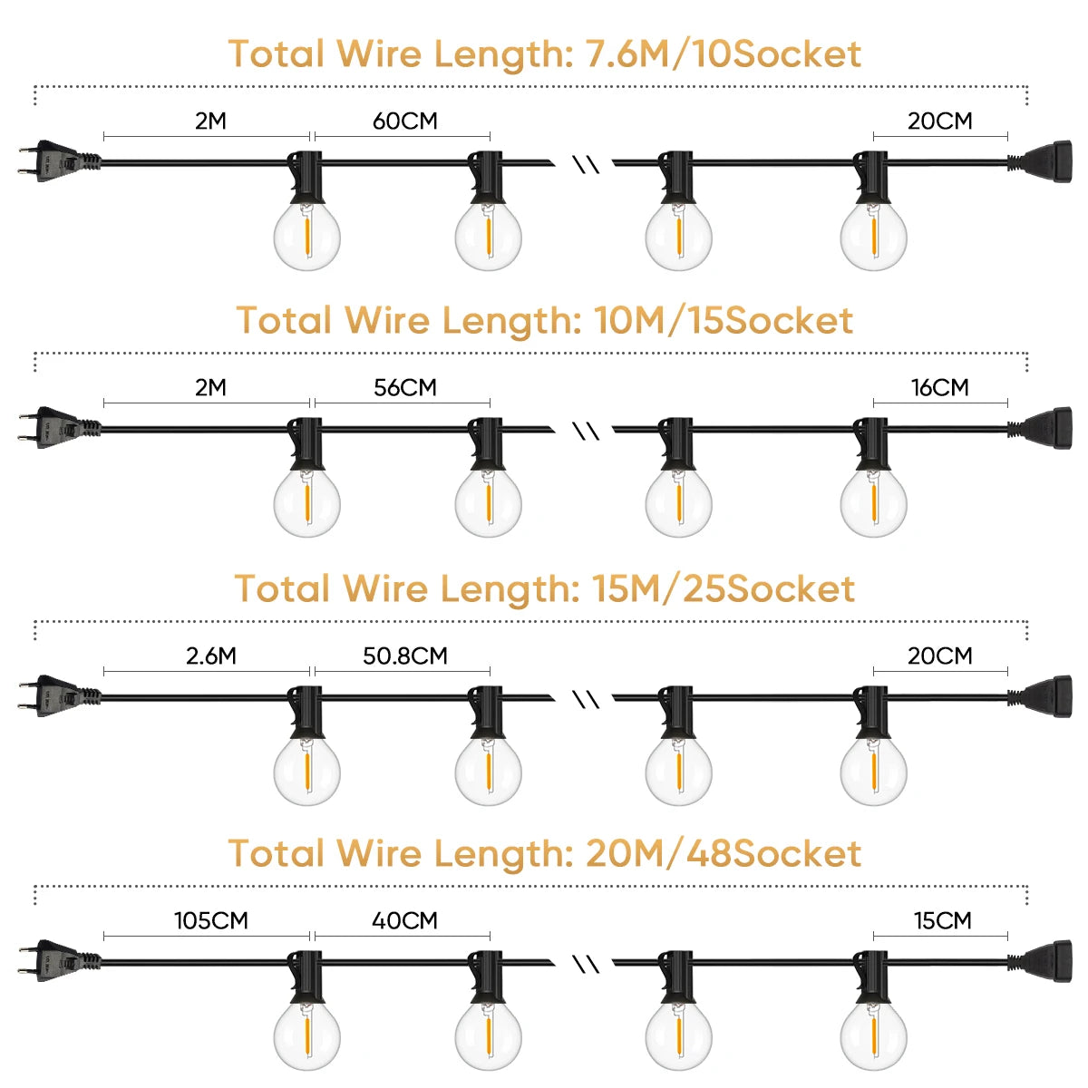 Shatterproof G40 String Light 220V 110V Led Outdoor Lights Garland E12 Waterproof Connectable Festoon Decoration Camping Light