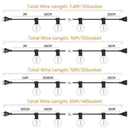 Shatterproof G40 String Light 220V 110V Led Outdoor Lights Garland E12 Waterproof Connectable Festoon Decoration Camping Light