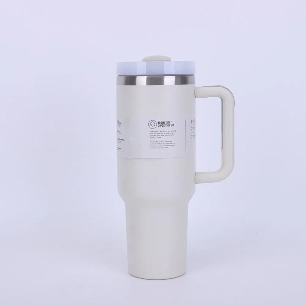 40 Oz Insulated Mug with Handle Straw and Lid. Stainless Steel Portable Drinking Mug, BPA free Keeps Water Hot or Cold Longer