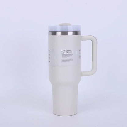 40 Oz Insulated Mug with Handle Straw and Lid. Stainless Steel Portable Drinking Mug, BPA free Keeps Water Hot or Cold Longer