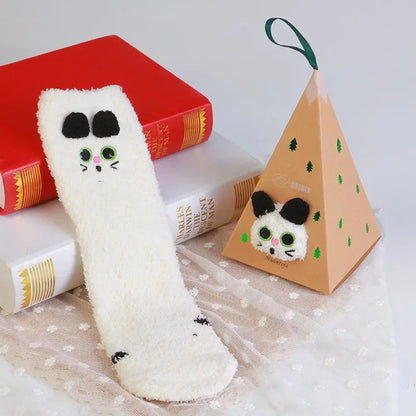 1 Pairs Box Christmas Socks Women Cute Thermal Fluffy Fuzzy Soft Velvet Thermo Sleep Sock Thick Warm Winter Socks New year Gift