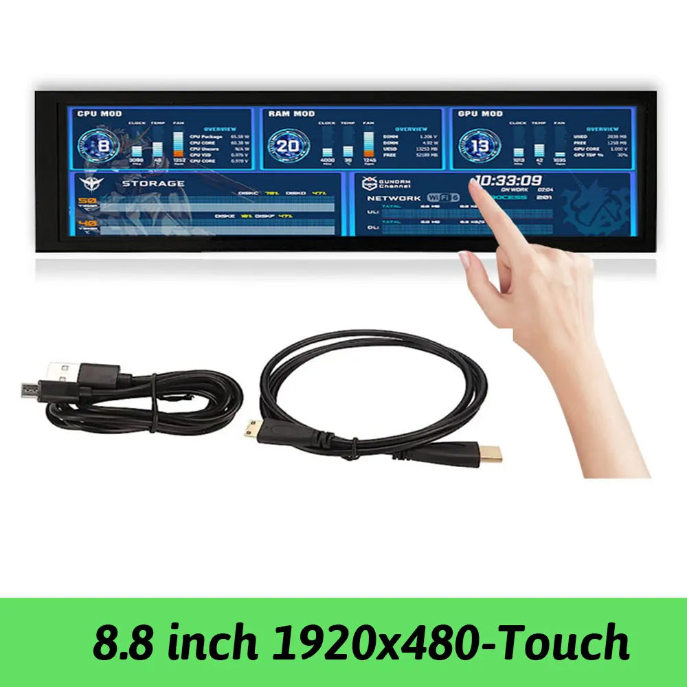 Wisecoco 14 Inch 4K 3840X1100 Aida64 IPS LCD Monitor Ultrawide PC Secondary Gaming Console For Raspberry Pi5 7.8''/8.8''/12.6''