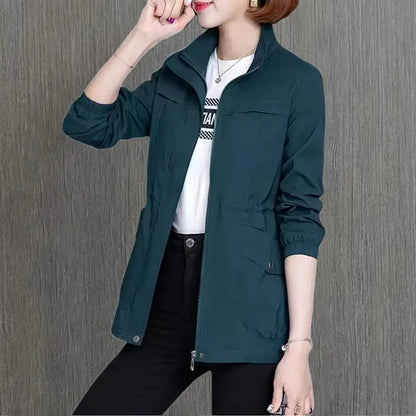 HI-FASHION Women Double Layer Windbreaker Autumn Casual Slim Coat Fashion Plus Size 4Xl Stand-Up Collar Ladies Jacket